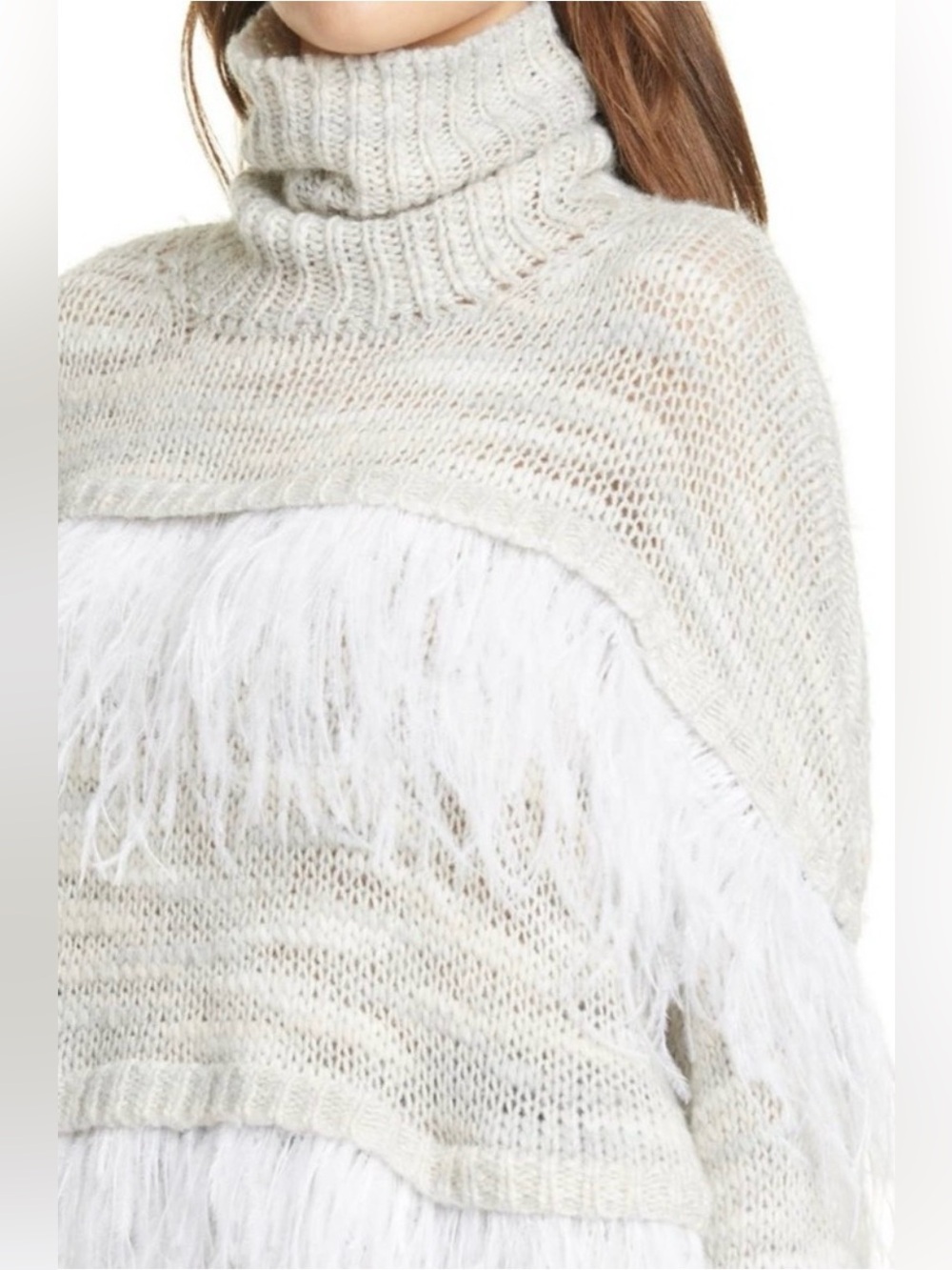 CINQ A SEPT Ostrich Feather Wool Blend Valentina Turtleneck Sweater NWT Medium